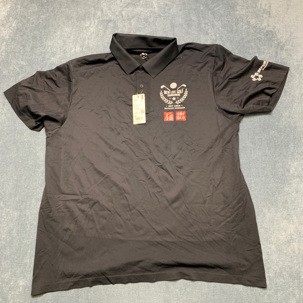 Uniqlo New Life Golf Tournament Polo Shirt Mens 2XL Black Short Sleeve Stretch